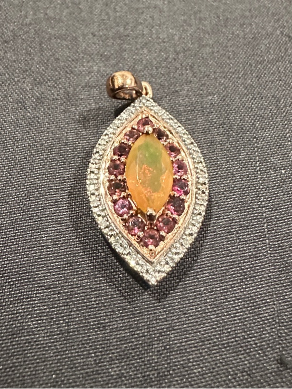 Gold Opal and Pink Sapphire Marquise Pendant 10k